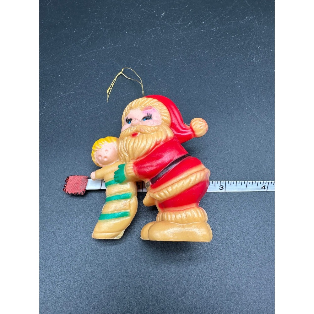 Vintage Blow Mold Santa Ornament Holding Doll in Stocking Christmas Plastic - Picture 5 of 6
